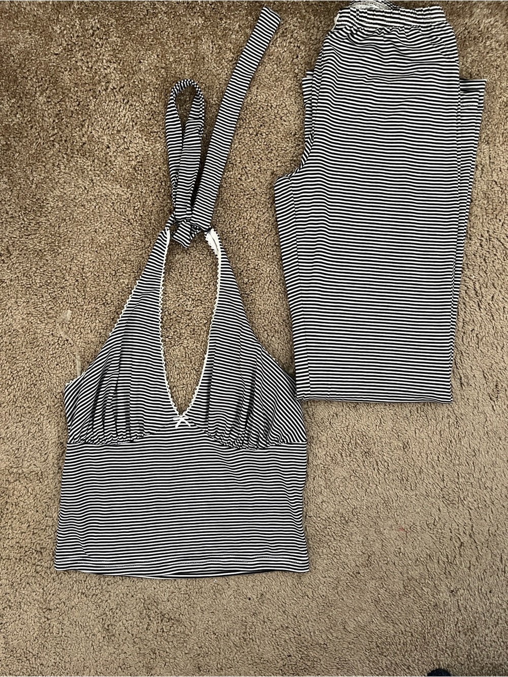 Striped Halter Set - Black & White